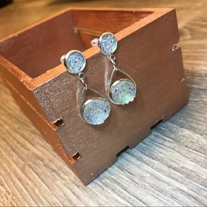 Clear Iridescent Druzy 2-Stone Dangle Earrings